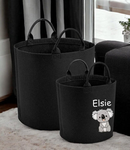 Personalised Safari Jungle Themed Bag, Custom Name Printed Toy Storage Bag, Safari Jungle Themed Felt Trug Toy Bin, Nursery Room Organizer