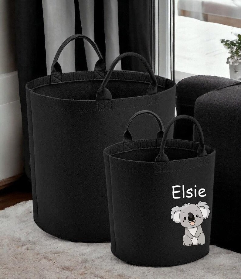 Personalised Safari Jungle Themed Bag, Custom Name Printed Toy Storage Bag, Safari Jungle Themed Felt Trug Toy Bin, Nursery Room Organizer