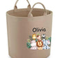 Personalised Safari Jungle Themed Bag, Custom Name Printed Toy Storage Bag, Safari Jungle Themed Felt Trug Toy Bin, Nursery Room Organizer