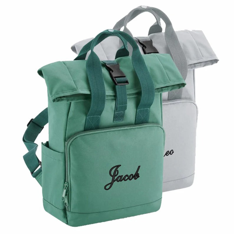 Personalised Backpack, Custom Name or Initials Printed Backpack, Twin Handle Roll-Top Travel Bags, 100 Polyester Bags, Back to School Gifts