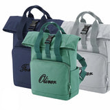 Personalised Backpack, Custom Name or Initials Printed Backpack, Twin Handle Roll-Top Travel Bags, 100 Polyester Bags, Back to School Gifts
