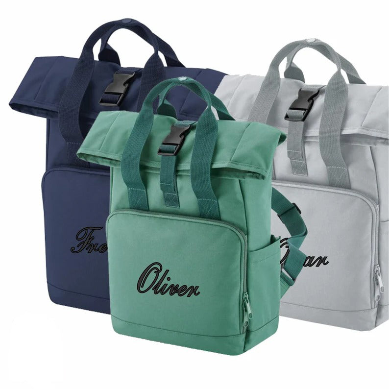 Personalised Backpack, Custom Name or Initials Printed Backpack, Twin Handle Roll-Top Travel Bags, 100 Polyester Bags, Back to School Gifts