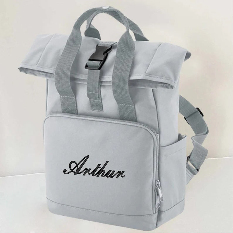 Personalised Backpack, Custom Name or Initials Printed Backpack, Twin Handle Roll-Top Travel Bags, 100 Polyester Bags, Back to School Gifts