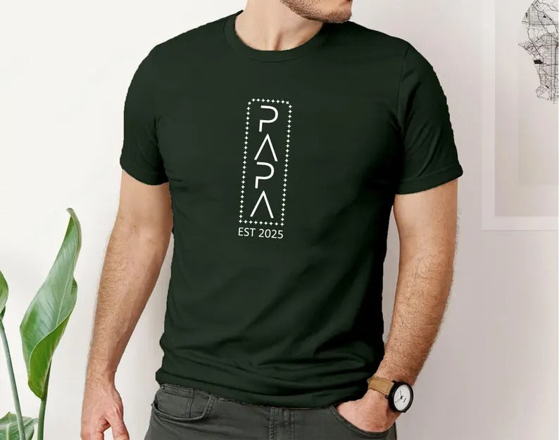 Personalised Papa T-Shirt, Custom Dad Est Year Printed Shirt, Pregnancy Announcement Tee, Cool Dad Birthday Party Tops, Father's Day Gift