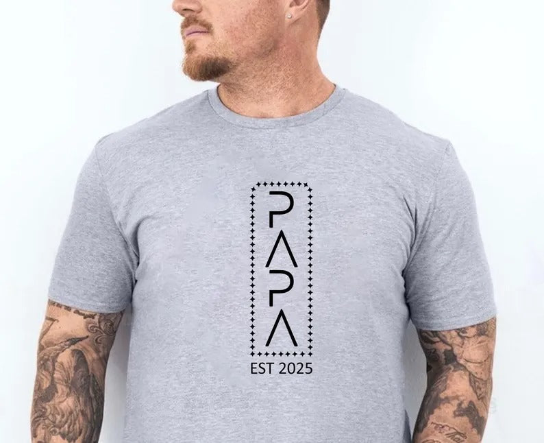 Personalised Papa T-Shirt, Custom Dad Est Year Printed Shirt, Pregnancy Announcement Tee, Cool Dad Birthday Party Tops, Father's Day Gift