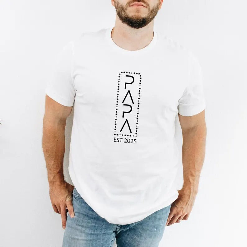 Personalised Papa T-Shirt, Custom Dad Est Year Printed Shirt, Pregnancy Announcement Tee, Cool Dad Birthday Party Tops, Father's Day Gift