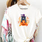 Cat on Pumpkin Halloween Shirt, Vintage Fall Pumpkin Tee Shirt, Halloween Witch Cat Printed Shirt, Autumn Outfits, Halloween Cat Lover Gifts