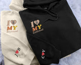 Embroidered I Love My Girlfriend Hoodies, Valentines Day Couple Matching Hoodie, Custom Initials on Sleeve Matching Jumper, Valentines Gift