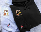 Embroidered I Love My Girlfriend Hoodies, Valentines Day Couple Matching Hoodie, Custom Initials on Sleeve Matching Jumper, Valentines Gift