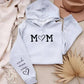 Personalised Mom Hoodie, Custom Mummy Kids name on Sleeve Hoodie, Minimalist Mom Sweatshirt, Heart Printed Mommy Jumper, Mother's Day Gifts
