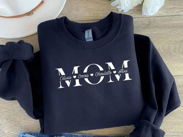 Personalised Mom Sweatshirt, Custom Kids Name Printed Sweatshirt, Minimalist Mummy Monogram Jumper, Mum Crewneck Sweater, Mother's Day Gift