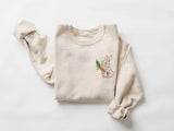 Embroidered Easter Bunny Sweatshirt, Funny Easter Day Sweater for Women, Cute Bunny with Carrot Crewneck Jumper, Easter Bunny Lover Gifts