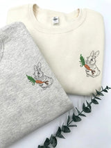 Embroidered Easter Bunny Sweatshirt, Funny Easter Day Sweater for Women, Cute Bunny with Carrot Crewneck Jumper, Easter Bunny Lover Gifts