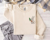 Embroidered Easter Bunny Sweatshirt, Funny Easter Day Sweater for Women, Cute Bunny with Carrot Crewneck Jumper, Easter Bunny Lover Gifts