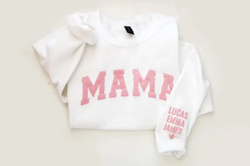 Personalized Mama Sweatshirt, Custom Mom Puff Print Sweater with Kid Names, Mother’s Day Present, Family Apparel, Mother's Day New Mom Gifts