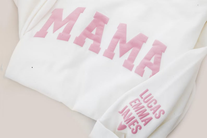 Personalized Mama Sweatshirt, Custom Mom Puff Print Sweater with Kid Names, Mother’s Day Present, Family Apparel, Mother's Day New Mom Gifts