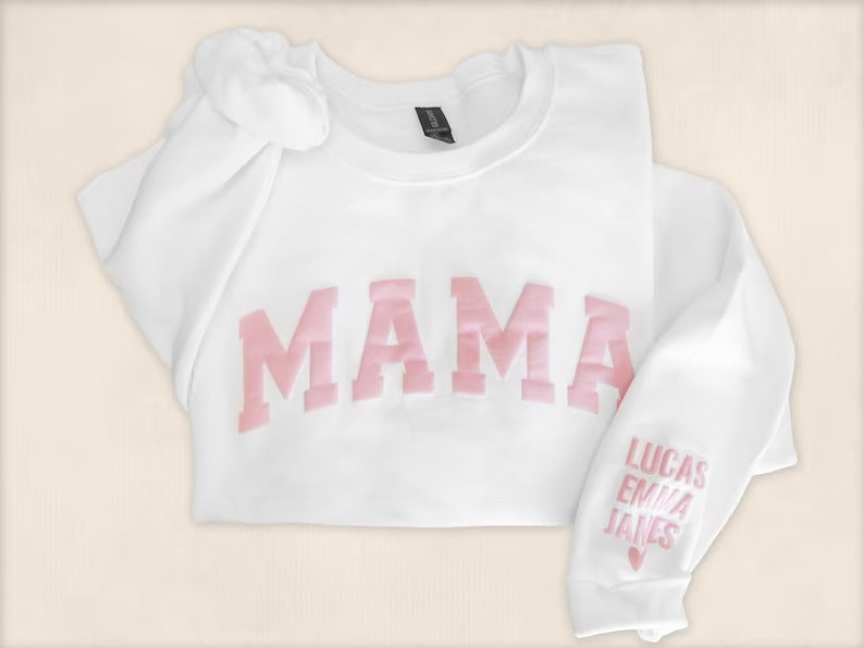 Personalized Mama Sweatshirt, Custom Mom Puff Print Sweater with Kid Names, Mother’s Day Present, Family Apparel, Mother's Day New Mom Gifts