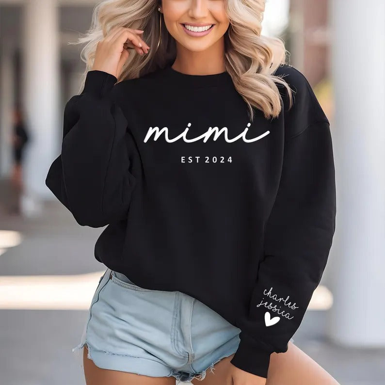 Custom Mama Puff Print Sweatshirt, Personalised Grandma Sweater with kids Name, Grandparents Embossed Jumper, Mothers Day Gift for Granny