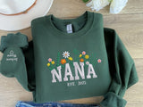 Nana Embroidered Floral Sweatshirt, Custom Nana Crewneck With Heart Kids Names, Nana Crewneck Jumper for Grandma, Best Mothers Day Gifts