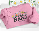 Nana Embroidered Floral Sweatshirt, Custom Nana Crewneck With Heart Kids Names, Nana Crewneck Jumper for Grandma, Best Mothers Day Gifts