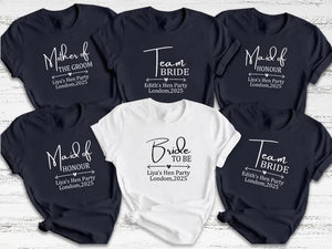 Hen Party T-Shirts, Personalised Bride/ Mother Of the Bride/Team Bride Shirts, Bachelorette Party Top, Bridesmaid Gifts, Bridal Shower Gifts