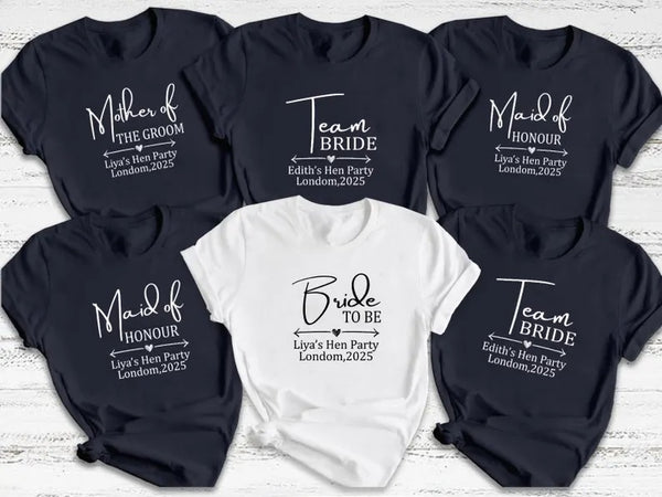 Hen Party T-Shirts, Personalised Bride/ Mother Of the Bride/Team Bride Shirts, Bachelorette Party Top, Bridesmaid Gifts, Bridal Shower Gifts