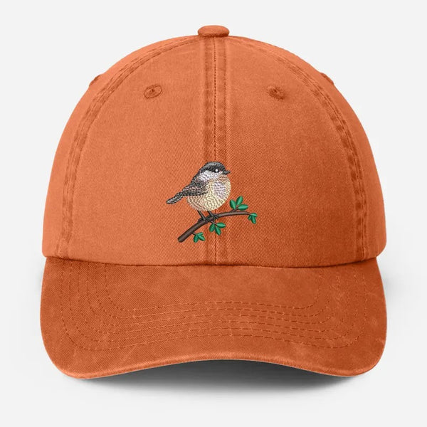 Chickadee Embroidered Vintage Hat, Black Capped Chickadee Dad Hat, Baseball Cap with Bird, Wildlife Bird Watcher Hats, Nature Lover Gifts
