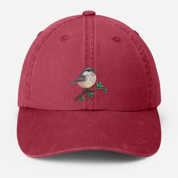 Chickadee Embroidered Vintage Hat, Black Capped Chickadee Dad Hat, Baseball Cap with Bird, Wildlife Bird Watcher Hats, Nature Lover Gifts