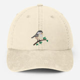 Chickadee Embroidered Vintage Hat, Black Capped Chickadee Dad Hat, Baseball Cap with Bird, Wildlife Bird Watcher Hats, Nature Lover Gifts