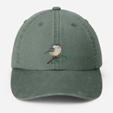 Chickadee Embroidered Vintage Hat, Black Capped Chickadee Dad Hat, Baseball Cap with Bird, Wildlife Bird Watcher Hats, Nature Lover Gifts