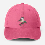 Chickadee Embroidered Vintage Hat, Black Capped Chickadee Dad Hat, Baseball Cap with Bird, Wildlife Bird Watcher Hats, Nature Lover Gifts