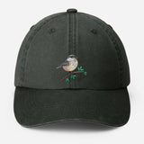 Chickadee Embroidered Vintage Hat, Black Capped Chickadee Dad Hat, Baseball Cap with Bird, Wildlife Bird Watcher Hats, Nature Lover Gifts