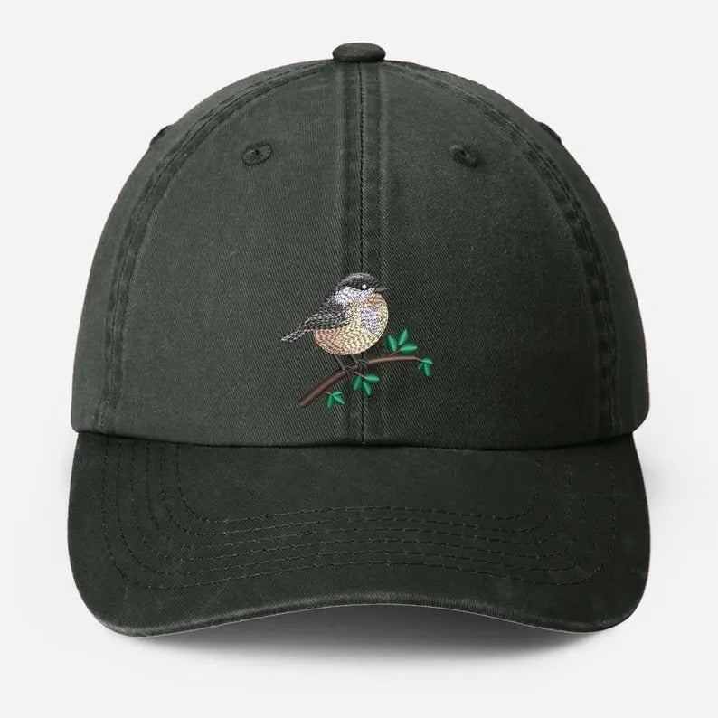 Chickadee Embroidered Vintage Hat, Black Capped Chickadee Dad Hat, Baseball Cap with Bird, Wildlife Bird Watcher Hats, Nature Lover Gifts