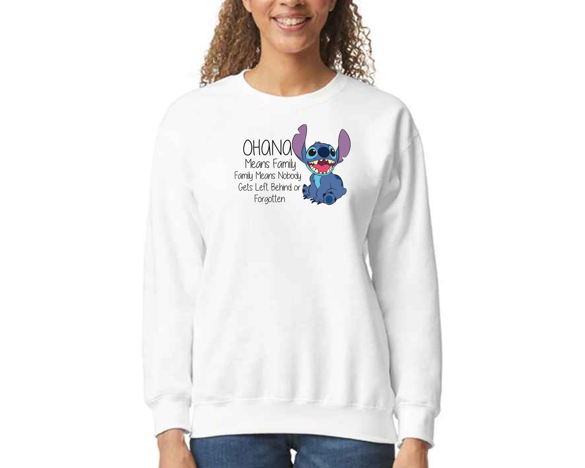 Stitch Ohana Means Family Sweatshirt, Family Quote Pullover for Adults & Teens, Lilo & Stitch Lovers Gift M8405