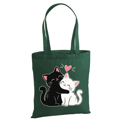 Adorable hugging black and white cats cotton canvas Tote Bag