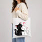 Adorable hugging black and white cats cotton canvas Tote Bag