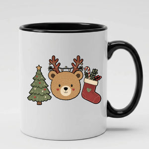 Adorably cute bear with holiday icons accent christmas mug