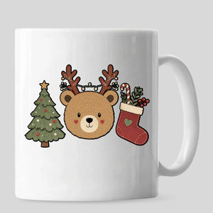 Adorably cute bear with holiday icons accent christmas mug
