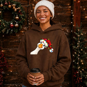 Amusing peekaboo goose graphic Christmas Oversized Hoodie