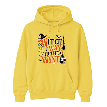 Amusing wine loving witch quote graphic Halloween hoodie
