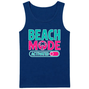 Beach Mode Activated Tropical Palm Tree Slogan Men Tank Top