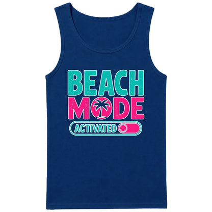 Beach Mode Activated Tropical Palm Tree Slogan Men Tank Top