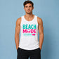 Beach Mode Activated Tropical Palm Tree Slogan Men Tank Top