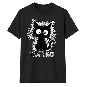 Crazy Scruffy Cat I'm Fine Slogan Graphic Unisex T-Shirt