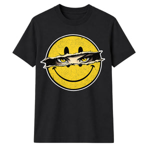Edgy Ripped Smiley Face Anime Eyes Graphic Unisex T-Shirt