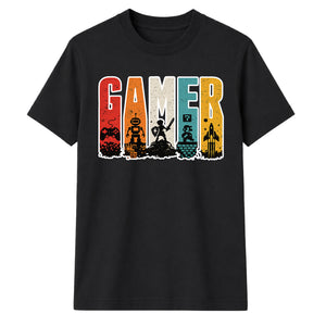 Vintage Retro Stripes Gamer Silhouette Graphic Unisex T-Shirt
