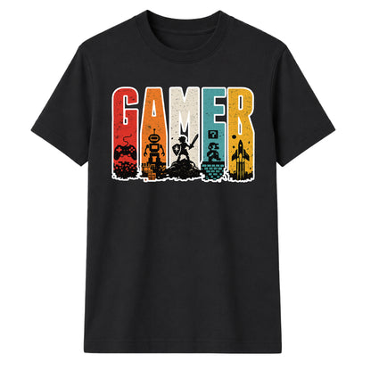 Vintage Retro Stripes Gamer Silhouette Graphic Unisex T-Shirt