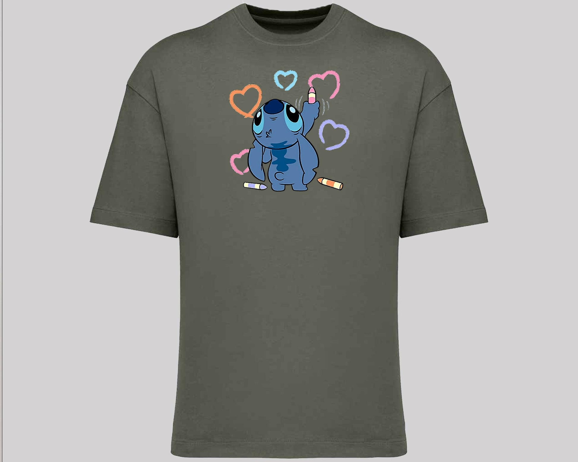 Stitch Graphic Oversized T-Shirt, Unisex Funny Cute Cartoon Tee, 100% Organic Cotton Oversized Fit Top M8407