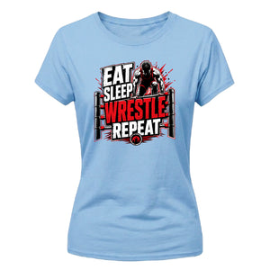 Bold Eat Sleep Wrestle Repeat Top Wrestling ladies fit t-shirt