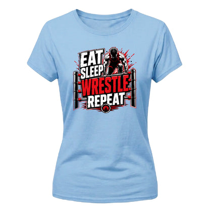 Bold Eat Sleep Wrestle Repeat Top Wrestling ladies fit t-shirt